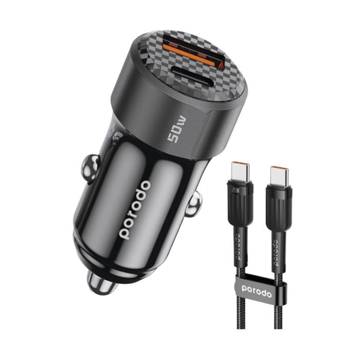 [9997] Porodo 50W Dual Port Car Charger PD 20W QC 30W with C to C Cable - Black | PD-CC50WC-BK |