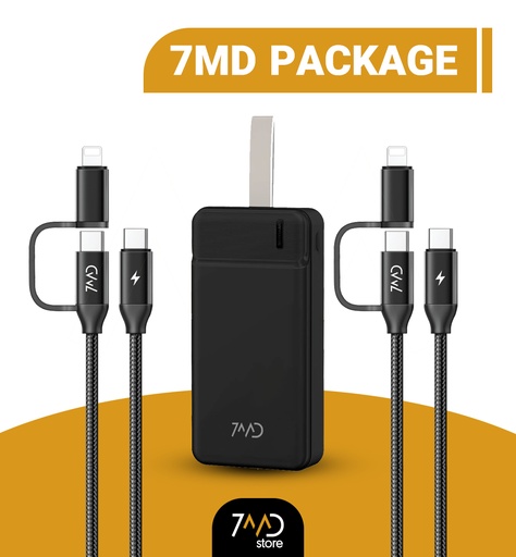 [P112]  مجموعة 3 في 1 من 7MD تشتمل على | العملاق | باور بانك 30000 مللي أمبير + عدد 2 الصاحب | كابل بيانات 2 في 1