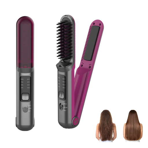 [11014] Cordless Hair Straightener Brush, 2 in 1 Portable Flat Iron & Straightening Brush with Built-in 4800 mAh Battery | LH-2201 |