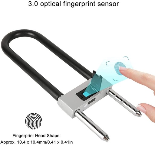 [6113] Smart U Type Padlock, Portable Anti-Theft Biometric Fingerprints IP65 Waterproof USB Bluetooth U-Shaped Lock Deadbolts for Car Bike Motorcycle