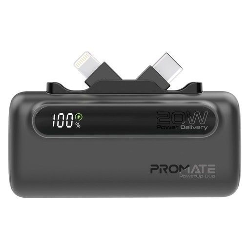 [11142] Promate Ultra-Compact Fast Charging Power Bank with Dual foldable USB-C™ & Lightning Connectors 20W, 5000mAh | PowerUp-Duo |