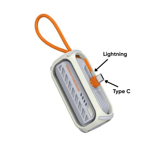 [11167] 7MD 5000mAh Built-In Type-C & Lightning Cable With Indicator Light Rotating Tail Plug Portable Energy Box Mini 7md Power Bank |7MD2443|