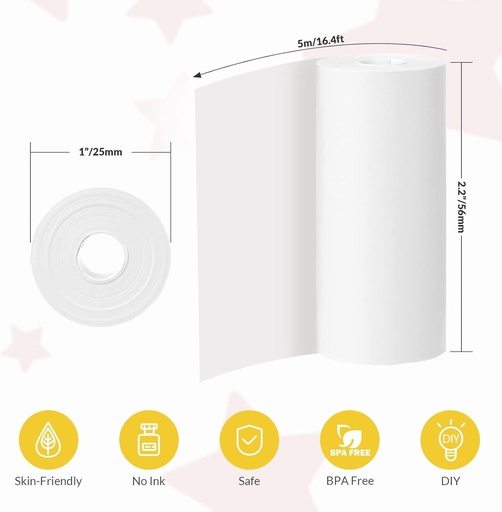 [11183] 5 Rolls Kids Instant Camera Refill Print Paper-Photo Print Thermal Paper for Lily Toy Kids Instant Print Camera 2.2 x1 Inch White