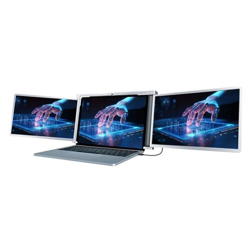 [11195-1] Powerology Dual Screen Portable Monitor 13.3" to 17.3" Laptops, Single Wire Connection, Windows & Mac Compatibility - Silver |PDSLM13|