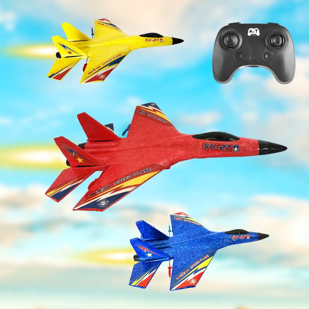A&T Airplane for Kids SU-27 Easy to Fly Anti Fall Glider Fighter Jet 2.4GHz 2 Channel RC Plane With Built in Smart Gyro System |AT02|