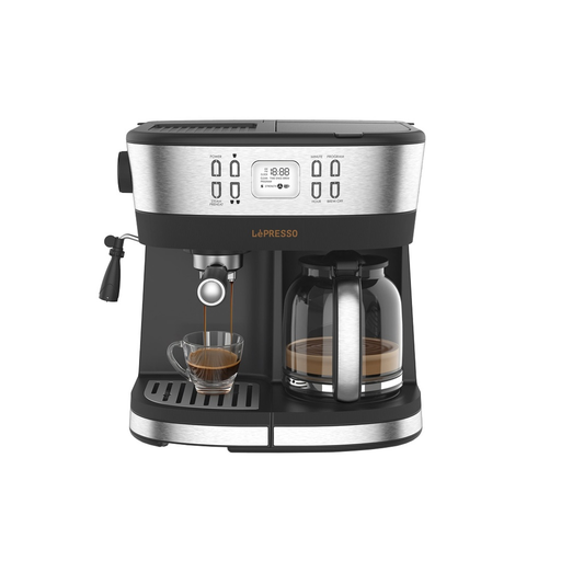 [11241] LePresso Dual Brew Espresso & Drip Coffee Machine 20 Bar Pressure, Milk Steamer, Adjustable Temperature, Programmable, Nespresso Compatible - Black |LP002||LPCFFM0002-BK|
