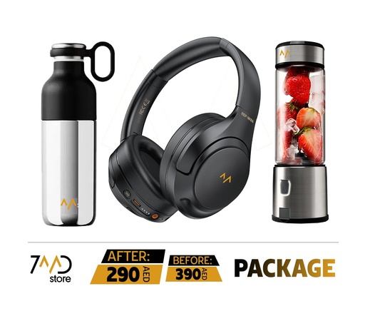 [P118] 7MD Package Contains 1 x 7MD Portable Fruit Blender 1 x 7MD 400mAh ANC Headphones and 1 x 7MD 600ml Thermos Cup