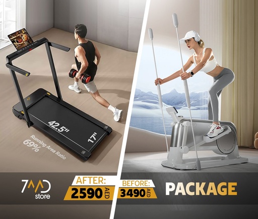 [P119] 7MD Package Contains 1 x YPOO Multi-Functional Home Exercise Machine and 1 x 7MD 12 KM/H Walking Pad Foldable Lever Treadmill