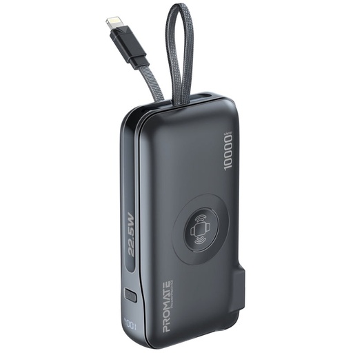 [11426] Promate 10000mAh 20W Ultra compact Fast Charging Power Bank with AC Charger Apple Watch Charger and Built In Lightning Cable |PowerPack-10i|