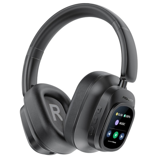 [11428] Promate High Fidelity Hybrid ANC Over Ear Stereo Wireless Headphones with Detachable Magnetic LCD Touch Screen Controller |VuTune|