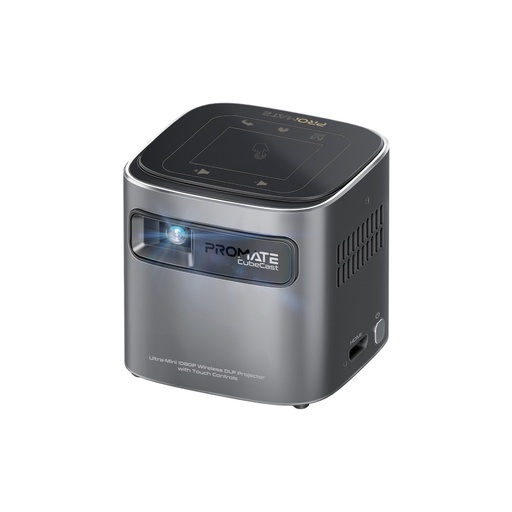 [11429] Promate Ultra Mini 1080P Rechargeable Auto Vertical Touch Control Wireless DLP Projector with 1 Year 7MD Subs |CubeCast|