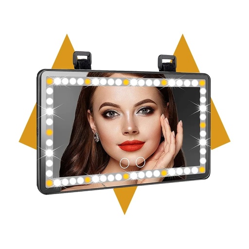 USED 7MD Car Visor LED Vanity Mirror, Rechargeable Car Makeup Mirror with LED Lights - White
