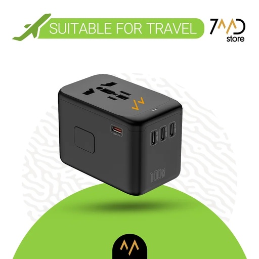 [U180] USED 7MD 100W GaN Technology Travel Adapter With 4 USB-C + 1 USB-A Ports | 7MD-WS |