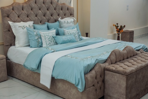 [11491] Glinens Infinity Rose 240x260cm Egyptian Cotton Bed Set 100% Sateen 400 Thread Count Embroidered Duvet Cover Set Durable & Soft Touch Comfort - Paste Color Only