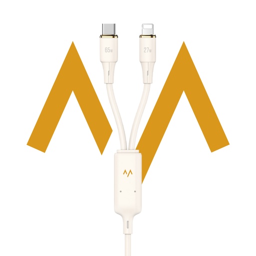 [11532] ماشي مشاكل: كابل 7MD PD65W سيليكون Type C إلى Type C + Lightning بطول 120 سم للشحن السريع ونقل البيانات، مقاوم للتشابك ودائم وغير قابل للتشوه |7MD2481|