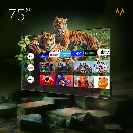 [11535] تلفزيون 7MD الذكي بشاشة 75 بوصة 4K UHD QLED بمعدل تحديث 144 هرتز، أندرويد 11، HDR10+، صوت دولبي، مساعد جوجل، واي فاي وبلوتوث مع اشتراك 7MD لمدة سنة