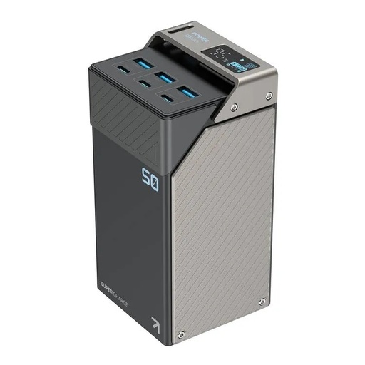 [11585] Powerology باور بنك 50000mAh بقدرة 65 واط شحن فائق السرعة مع 3 منافذ PD Type-C و3 منافذ USB-A، شاشة رقمية، مثالي للسفر |PP068||PPBCHA68-BK|