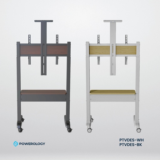 [11610] Powerology Electric TV Stand with Vertical Height Adjustment for 37"- 86" TVs Stable Durable with Easy Control Panel |PTVDES-BK/WH|