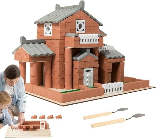 [GH010] Ghaith & Qalby Etmaan WOOD MOM Children's House Puzzle Blocks Set 3D Home Construction Kit Colorful Stacking Blocks for Boys and Girls Educational Toy