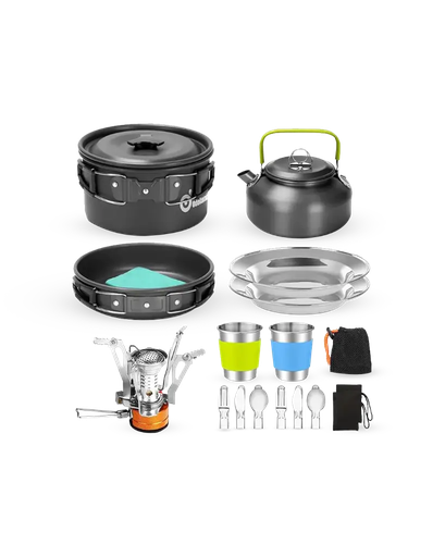 [GH014] Ghaith Qalby Etmaan Camping Cookware Set Nonstick Lightweight Hiking Picnic Cooking Mess Kit with Mesh Bag |DS-308|