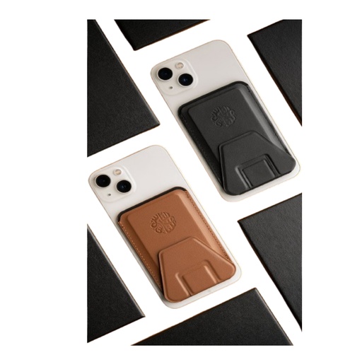 [GH028] Ghaith and Qalby Etmaan Mobile Magnetic Card Holder with Stand MagSafe Compatible Faux Leather Wallet for iPhone
