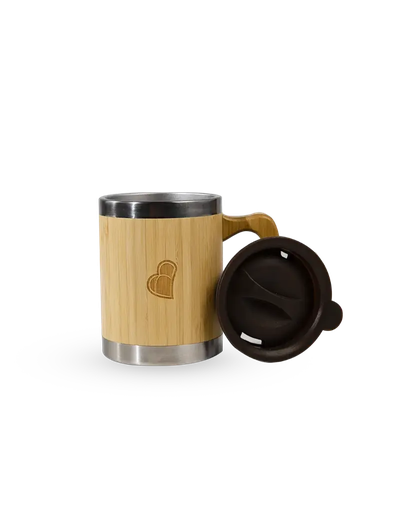 [GH029] Ghaith and Qalby Etmaan 350 ml Bamboo Thermal Mug with Handle Eco Friendly Insulated Reusable Coffee Cup Leakproof Travel Mug