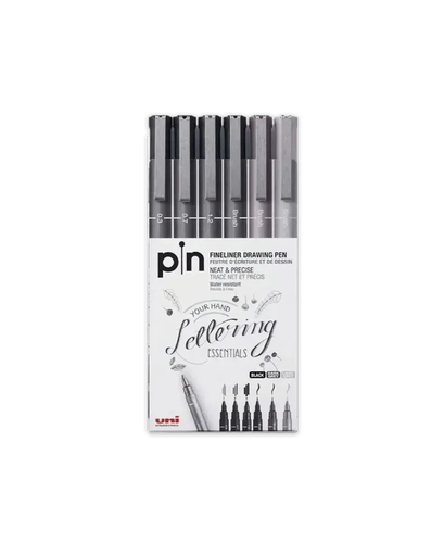 [GH045] Ghaith and Qalby Etmaan Uni Pin Fine Liner Set 6 Piece Waterproof Ink Pens for Lettering Drawing and Design
