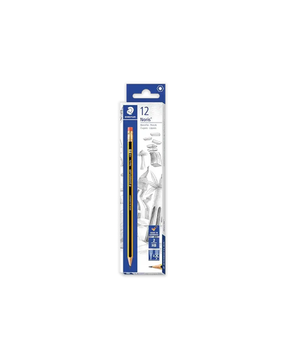 [GH048] Ghaith and Qalby Etmaan Staedtler Noris Pencil with Eraser Pack of 12 High Quality Writing Drawing Pencils for School Work Art