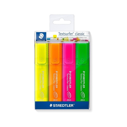 [GH055] Ghaith and Qalby Etmaan STAEDTLER Textsurfer Classic Highlighter Set Pack of 4 Rainbow Colors Quick Dry Chisel Tip