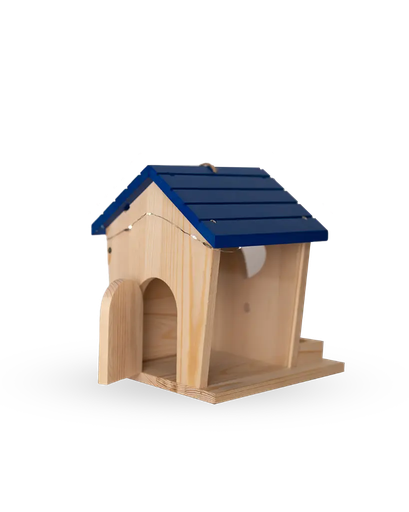 [GH059] Ghaith and Qalby Etmaan Wooden Birdhouse with Solar Lights for Outdoor Trees Natural Sidr Wood Blue Roof Heart Shaped Vent