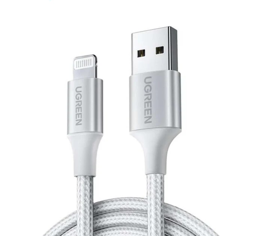 [11714] UGREEN USB-A to Lightning Charging Cable Braided Silver Nylon Apple Certified Fast Sync Durable Aluminum Case Silver |60161|