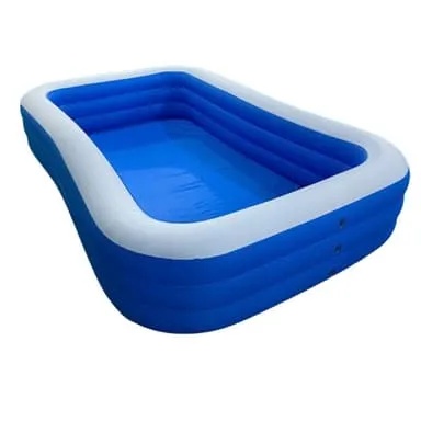 [11722] Family Inflatable Swimming Pool Full Sized for Kids 244 x 144 x 49 cm 300 Gallon Capacity BPA Free with Air Pump Rounded Corners Wide Side Walls Drain Valve