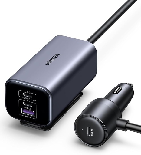 [11734] UGREEN 4 Port GaN Fast Car Charger 150W USB C PD 140W USB A 22.5W Temperature Control 3 USB C 1 USB A Multi Device Car Adapter  |EC706|