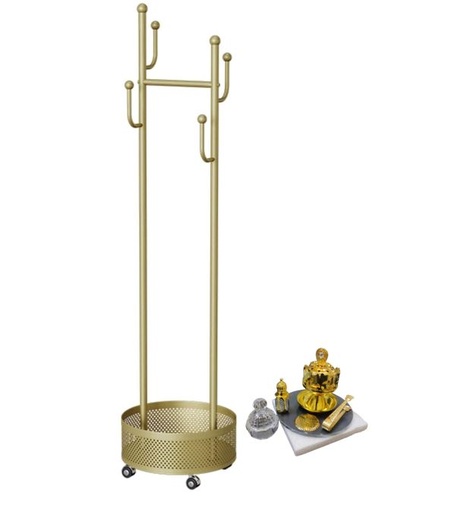 [11821] ONYX STAR Clothes Rack with Wooden Base & Wheels + 6-Piece Luxury Incense Burner Set Clothes Stand+Buner