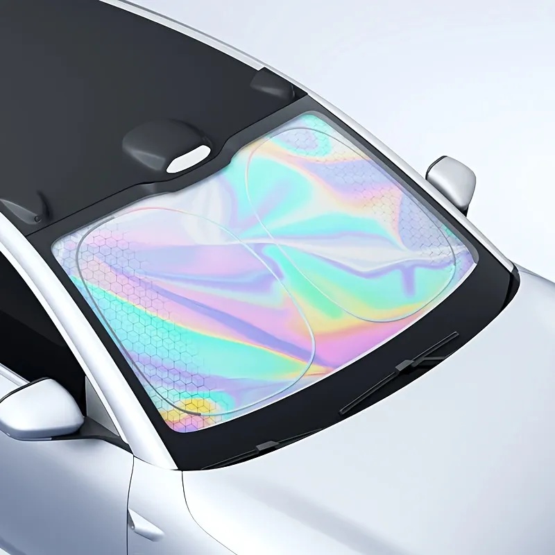 7MD Windshield Sunshade – Reflective Black & Silver Fabric | Blocks 99% of Sunlight | Foldable Car Sun Protector