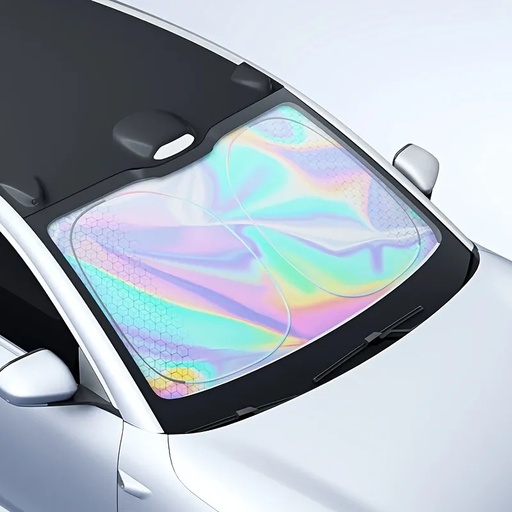 [11868] 7MD Windshield Sunshade – Reflective Black & Silver Fabric | Blocks 99% of Sunlight | Foldable Car Sun Protector