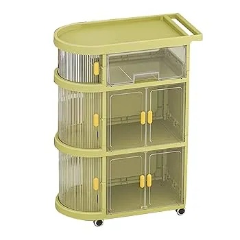 [11892] AMOR TINY Baby Essentials Rolling Trolley – 3-Layer Organizer with Doors & Wheels for Nursery Supplies