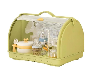 [11893] AMOR TINY Baby Bottle Drying & Storage Rack – Portable Covered Organizer with Drain Tray & Handle