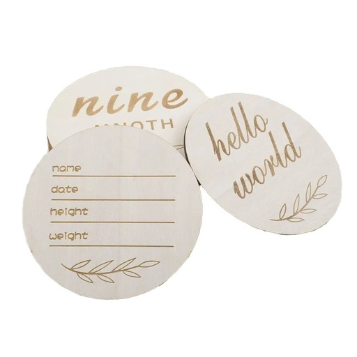 [11895] AMOR TINY Baby Monthly Milestone Photo Props – 12 Painted Wooden Circle Discs for Newborn Growth Tracking