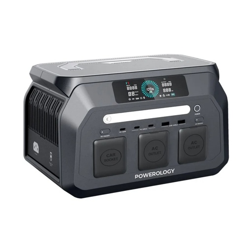 [11928] Powerology Dynamic800 Portable Power Station – 800W, 512Wh LiFePO4 Battery, PD 100W USB-C Fast Charging, Solar Compatible, Multiple Output Ports, Built-in Flashlight | PWP800WBK |