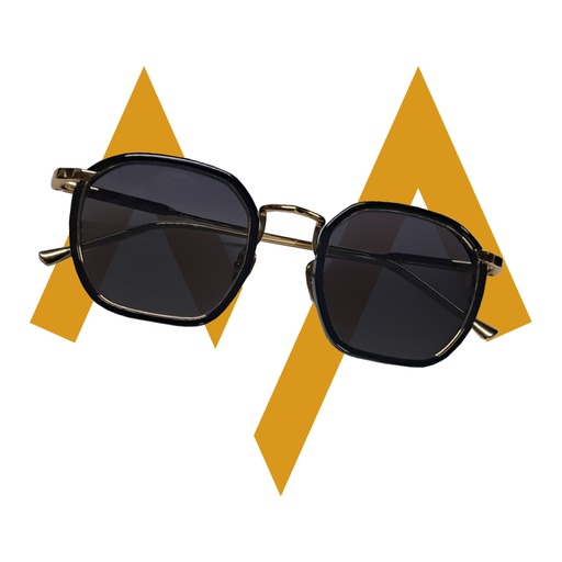 [11978] 7MD Premium Unisex Square Sunglasses – Elegant Black & Gold Frame with Dark Lenses, Stylish Design with Protective Case