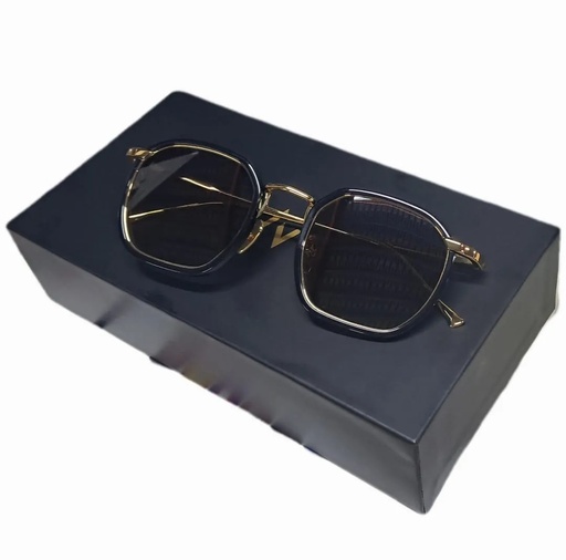 [11978] 7MD Premium Unisex Square Sunglasses – Elegant Black & Gold Frame with Dark Lenses, Stylish Design with Protective Case