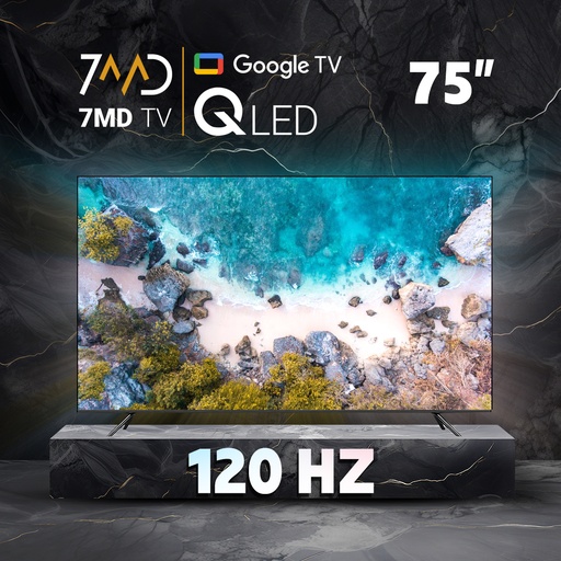 [11990] 7MD 75-Inch QLED Smart TV – Frameless Display, 120Hz Refresh Rate, Google TV 5.0, HDMI 2.1, Dual Remotes, Wall Mount Bundle Included With 1 year Sub | 7MR75DT24USBT2Q |