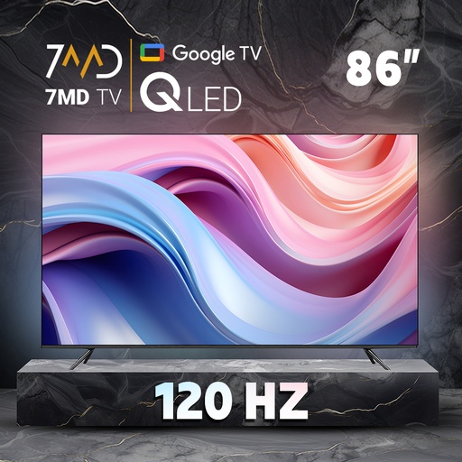 [11991] 7MD 86-Inch QLED Smart TV – Frameless Display, 120Hz Refresh Rate, Google OS, HDMI 2.1, Wall Mount Included With 1 Year Sub | 7MR86DT24USBT2Q |