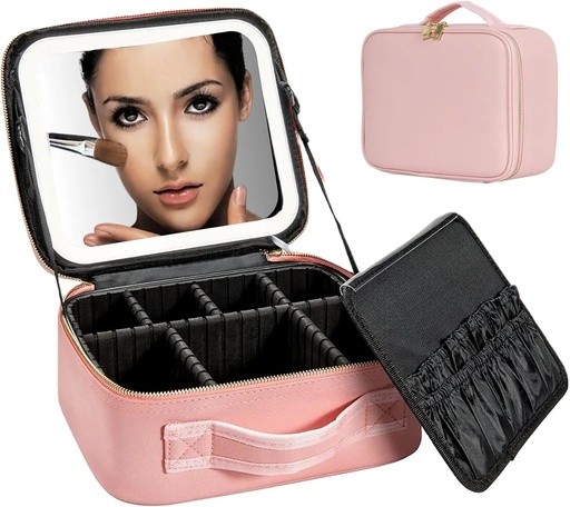 [12038] Makeup Organizer Travel Bag – Built-in LED Mirror, Compact & Portable Design (1430950)
