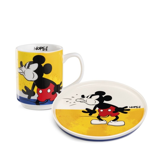 [12053] DISNEY Dessert Plate & Stackable Mug Set – Mickey & Minnie “I Am” Design, New Bone China, 80ml Mug, Microwave & Dishwasher Safe, Gift-Ready