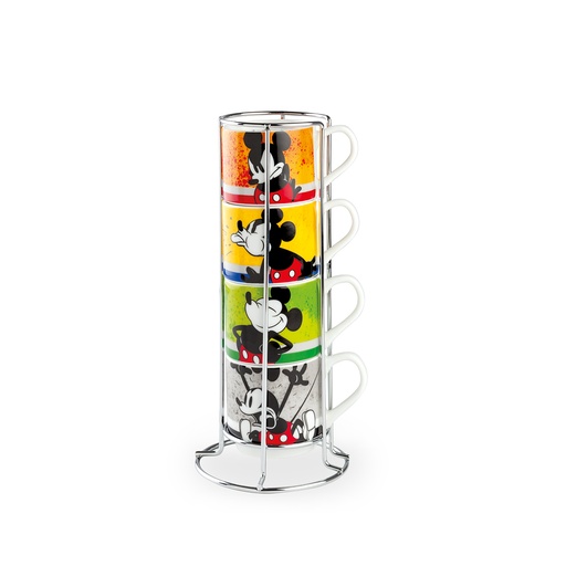 [12068] DISNEY Stackable Coffee Cup Set with Metal Rack – 80ml Porcelain, Microwave & Dishwasher Safe, 4-Piece Organizer | PWM02I/4AM |