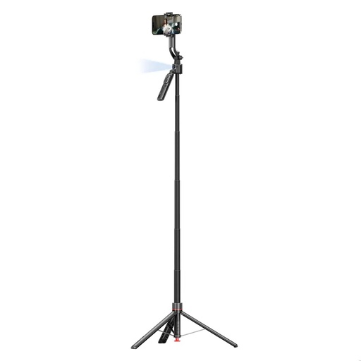 [12077] Promate Smart Tripod – 176cm Telescopic Rod, Auto‑Pop Base, 360° AI Face Tracking, Gesture Control, Dual Mount Clamp, Magnetic Bluetooth 5.4 Remote | TriPop‑Ai |