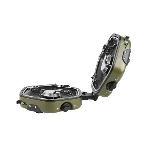 [12104] Green Lion Twin Flame Foldable Camping Stove – Dual Burners with 160g/h*2 Gas Consumption, Piezoelectric Ignition, Heat-Resistant Shell, 5kg + 5kg Max Load, Non-Slip Rack & Adjustment Knobs | GNTWNFLMGN |