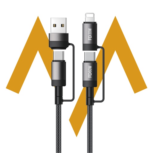 [12108] 7MD 4-in-1 Fast Charging Data Cable – PD60W Power, 120cm Length, USB-A/Type-C to Type-C/Lightning, Aluminum Alloy Braided Design | 7MD46525 |